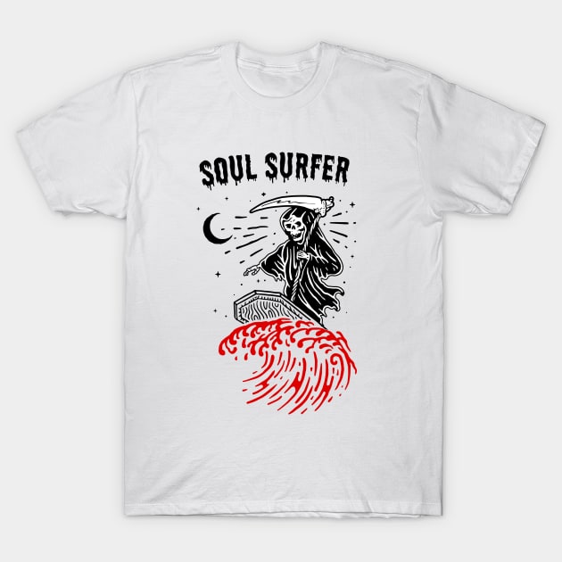 Soul Surfer Funny Grim Reaper Edit T-Shirt by Strangeology